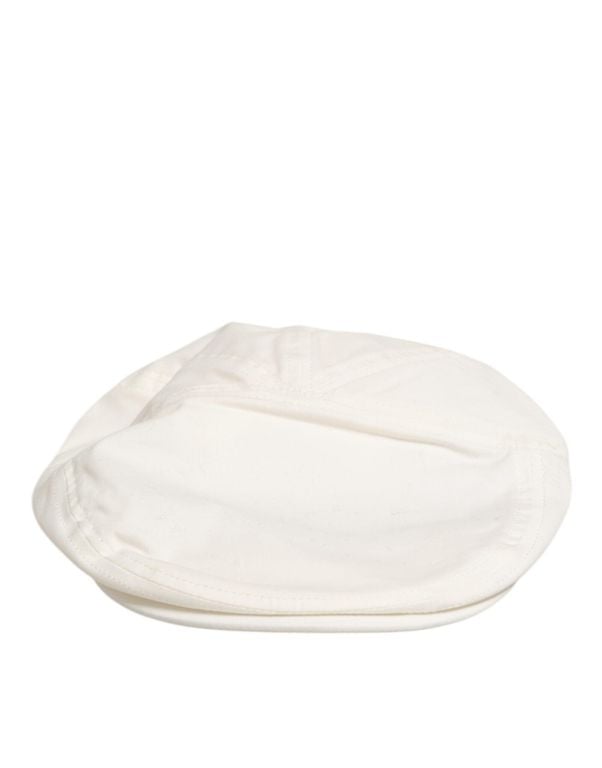 White Cotton Blend Leather Trim Flat Men Cap Hat - Natural - Dolce & Gabbana Hats