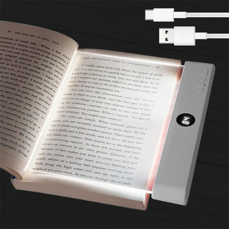 Lampe de livre LED, lampe de lecture LED à intensité variable, lampe de livre plate 3 couleurs pour la lecture, lumière de page complète rechargeable, lumière de signet