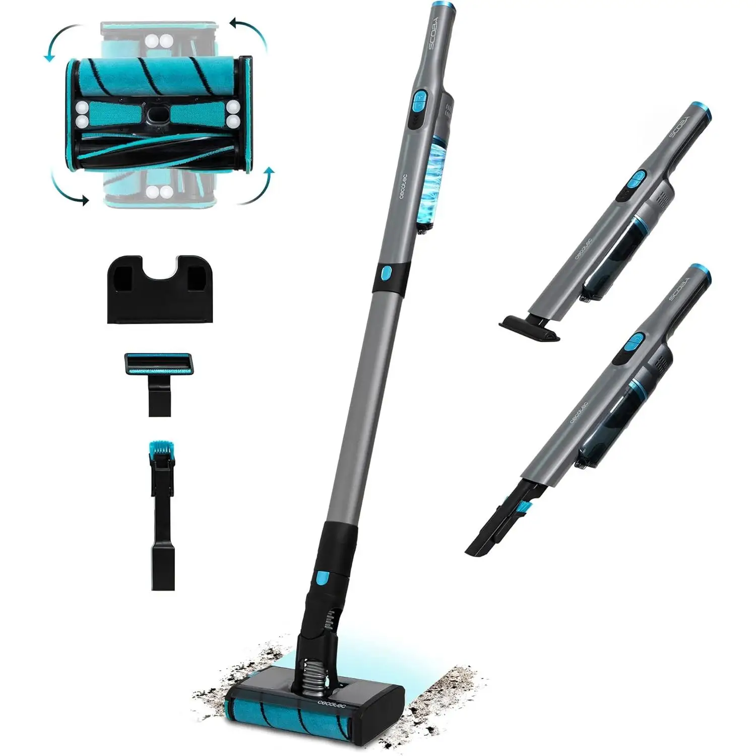 Cecotec Scoba 2100 Twice - Aspirapolvere e Scopa Cordless Ultraleggero. 210 W e 20 kPa, motore digitale brushless, autonomia 45 minuti, testina motorizzata omnidirezionale con doppia spazzola, 2