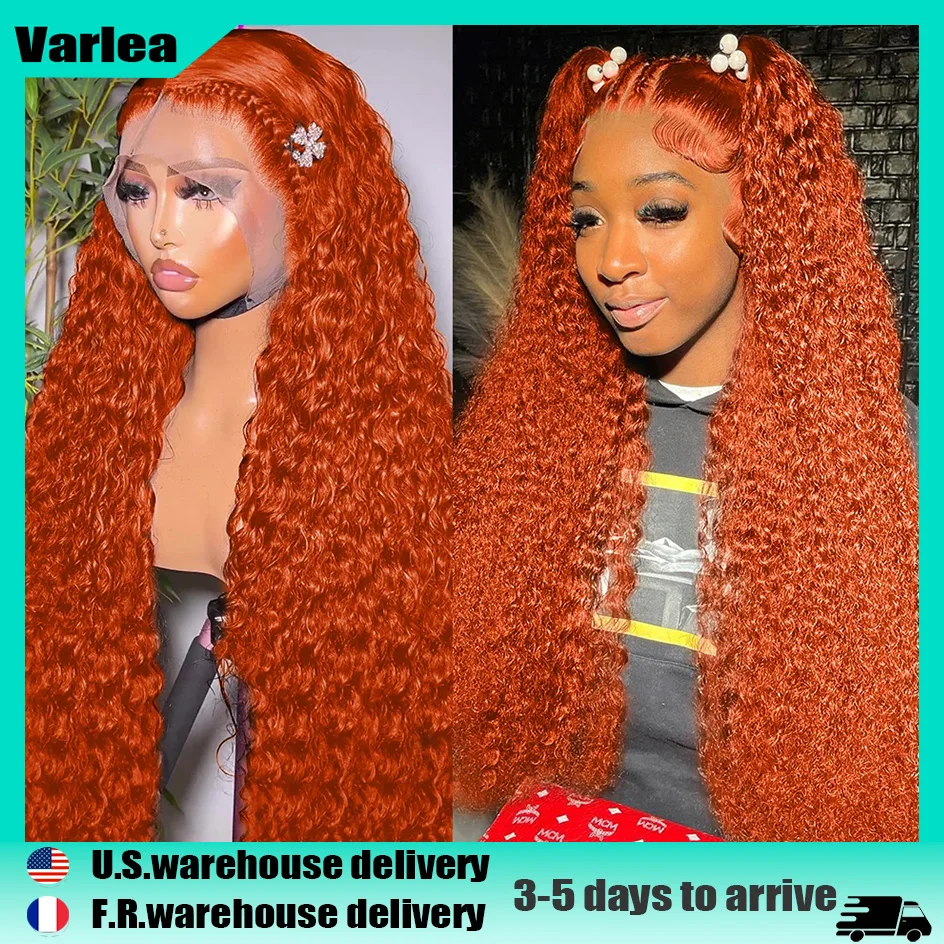 Parrucca frontale a onda profonda Varlea 13x6 Parrucca riccia in pizzo HD 13x4 Parrucca frontale in pizzo con onda d'acqua Parrucca per capelli umani Parrucca per capelli umani arancione zenzero