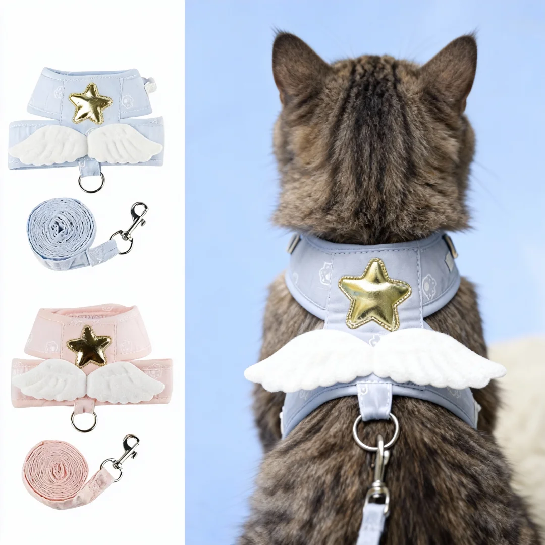 Set di imbracatura e guinzaglio per gatti Angel Wing, imbracatura regolabile per gilet da gattino per passeggiate, rete morbida traspirante a prova di fuga anche per cuccioli