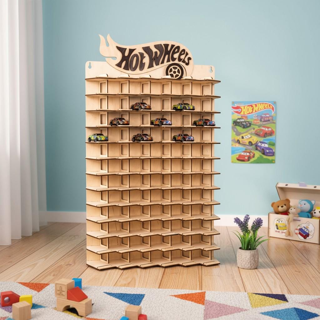 Mensola in legno per macchinine giocattolo - Espositore e contenitore per macchinine giocattolo / Mensola per esposizione auto, supporto per garage pe