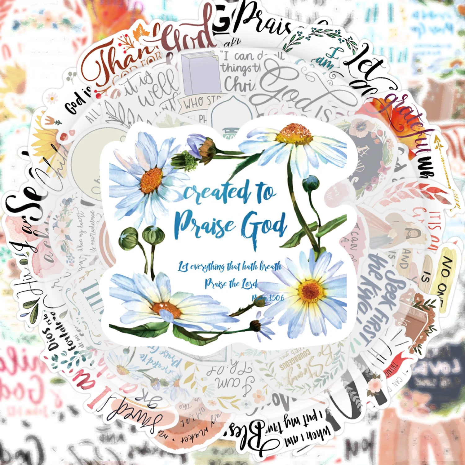 52 Jesus-Zitat Bibel-Graffiti-Aufkleber, Geeignet zur Dekoration von Wasserflaschen, Laptops, Handys, Koffer, Skateboards, Gitarren, Geschenkboxen und Partydekoration Image