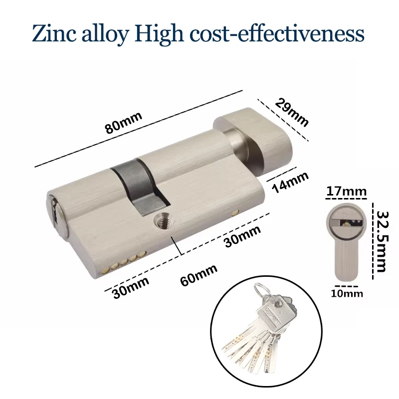 Innentürschlosskern aus Zinklegierung, Ersatzmetall, gebürstet, Farbe 60 mm, 70 mm, 80 mm, universeller Schlüsselknopf Image