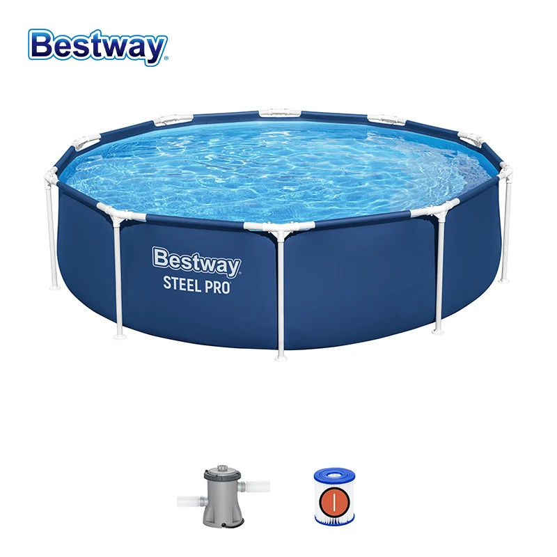 Bestway 56679 Steel Pro 10' x 30"/3,05 m x 76 cm Pool mit rundem Rahmen, oberirdisches rundes Spielbecken, rundes Schwimmbecken mit Rahmen, oberhalb Image