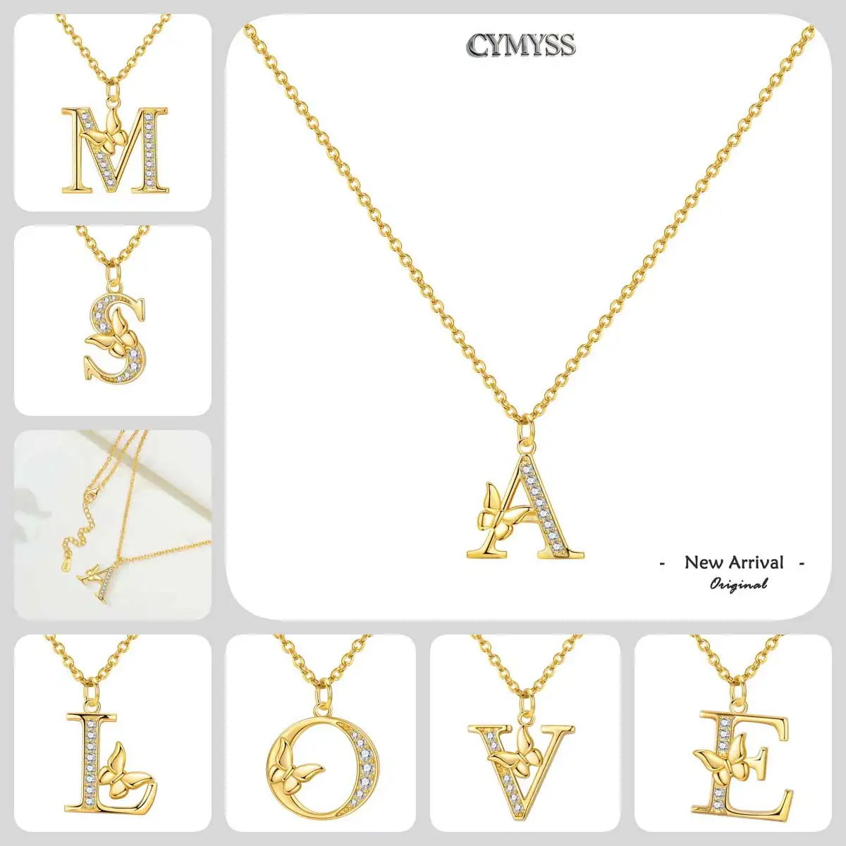 Original 925 Sterling Silber 18K Gold Zirkon Schmetterling A-Z 26 Buchstaben Y-förmige Kettenhalskette für Frauen, Gedenkschmuck Geschenk