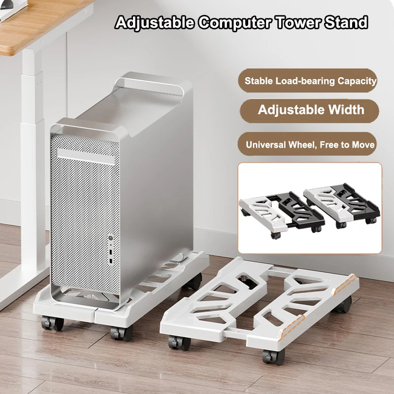 Verstellbarer Mobiler Computerständer, Ergonomisches Design mit Rollrädern, Passend für die Meisten PCs, Untertisch-CPU-Halter, PC-Ständer Image
