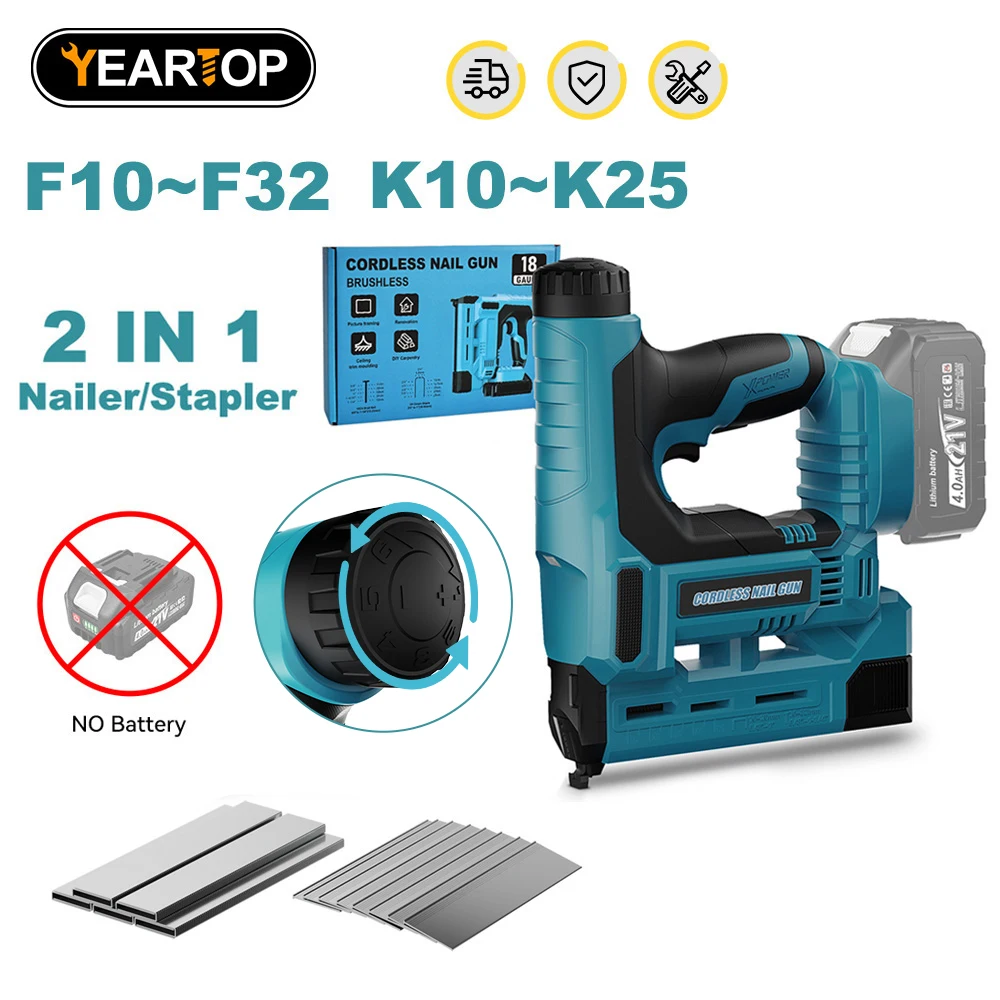 YEARTOP Elektrische Nagelpistole 2 in 1 Nagler/Hefter GunF10 ~ 32 K10 ~ K25 Akku-Möbel Holzrahmen Elektrowerkzeug für Makita 18 V Batterie Image