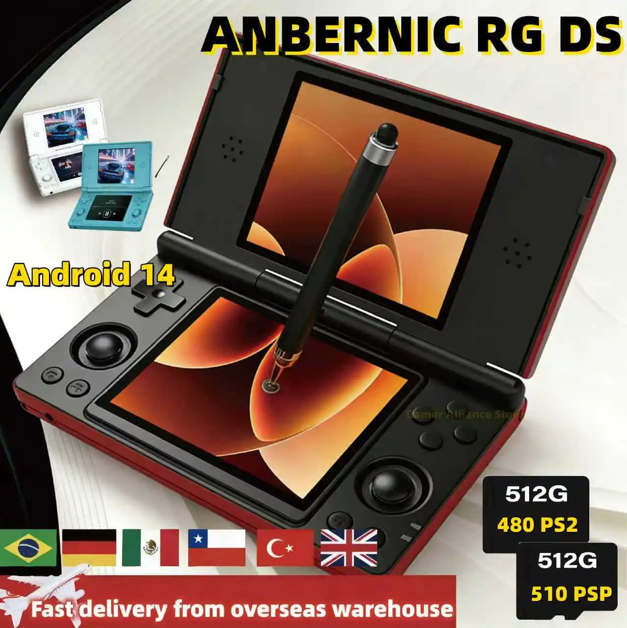 ANBERNIC RG DS Handheld-Spielekonsole Dual-Screen Flip Videospiele Player RK3568 64-Bit 4IPS Multi-Touchscreen Android14 4000 mAh Image