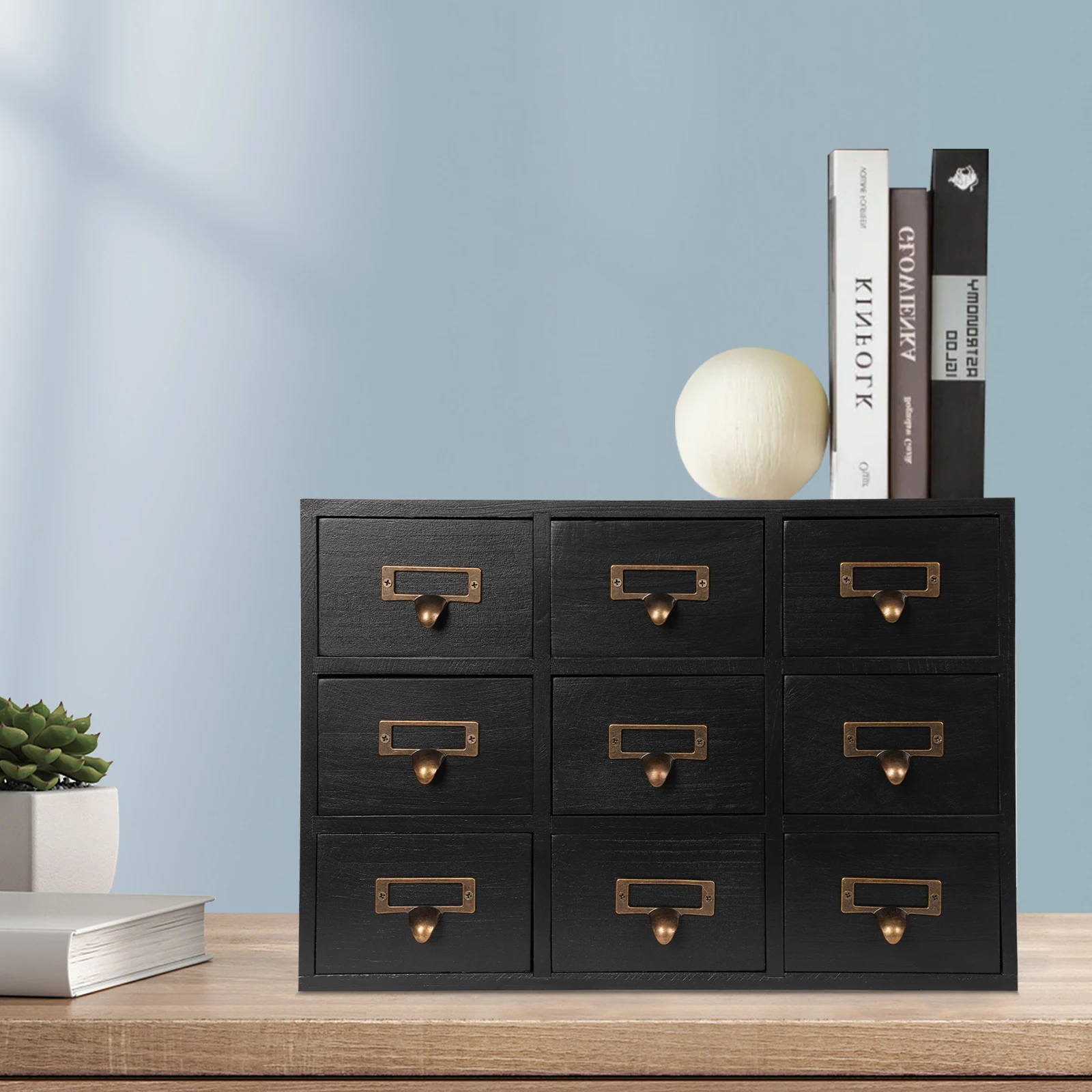 Aufbewahrungsbox aus Holz mit 9 Schubladen, Apothekerschrank mit 9 kleinen Schubladen zur Aufbewahrung von Gewürzen und Kräutern, Schmuck-Organizer