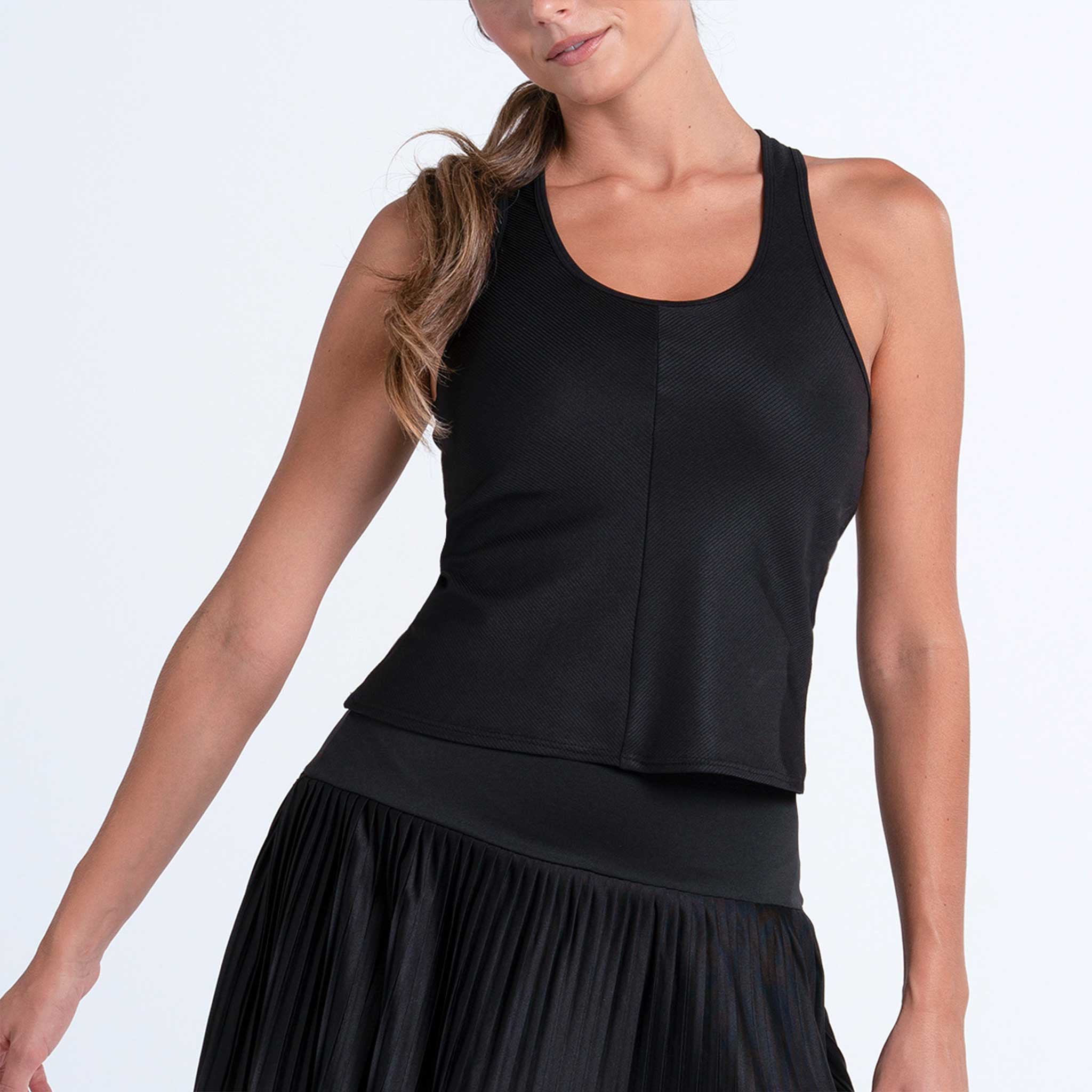 Lucky In Love Scoop Neck Rib Tank w/Bra Women's Tennis Apparel Black