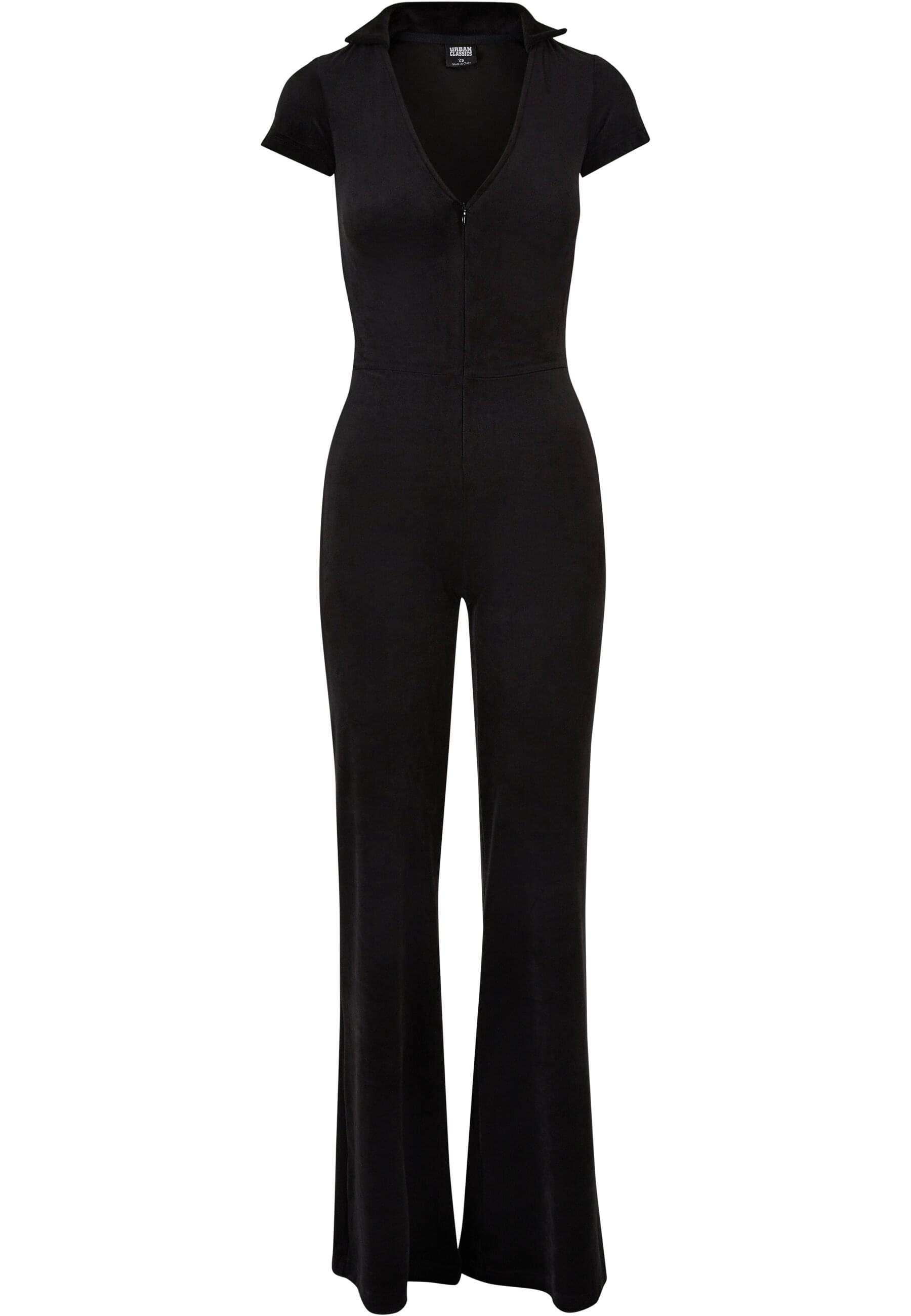 Jumpsuit URBAN CLASSICS "Urban Classics Damen Ladies Velvet Jumpsuit", Damen, Gr. XXL, US-Größen, schwarz, 93% Polyester, 7% Elasthan, unifarben, Overalls Jumpsuit