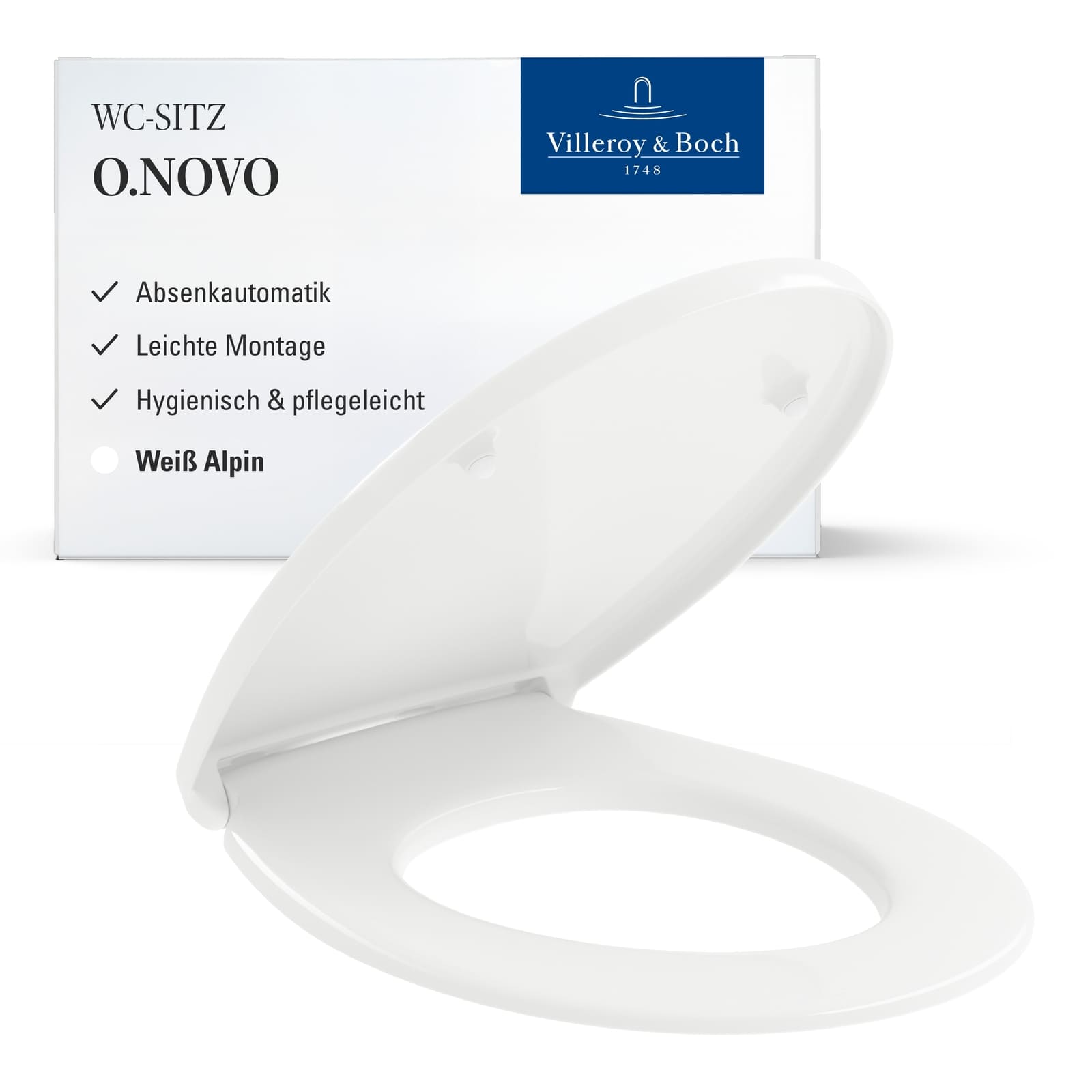 WC-Sitz VILLEROY & BOCH "WC-Sitz O.novo 438 x 368 x 49 cm weiß", weiß, B:36,8cm H:4,9cm L:43,8cm, WC-Sitze, SoftClose, QuickRelease Image