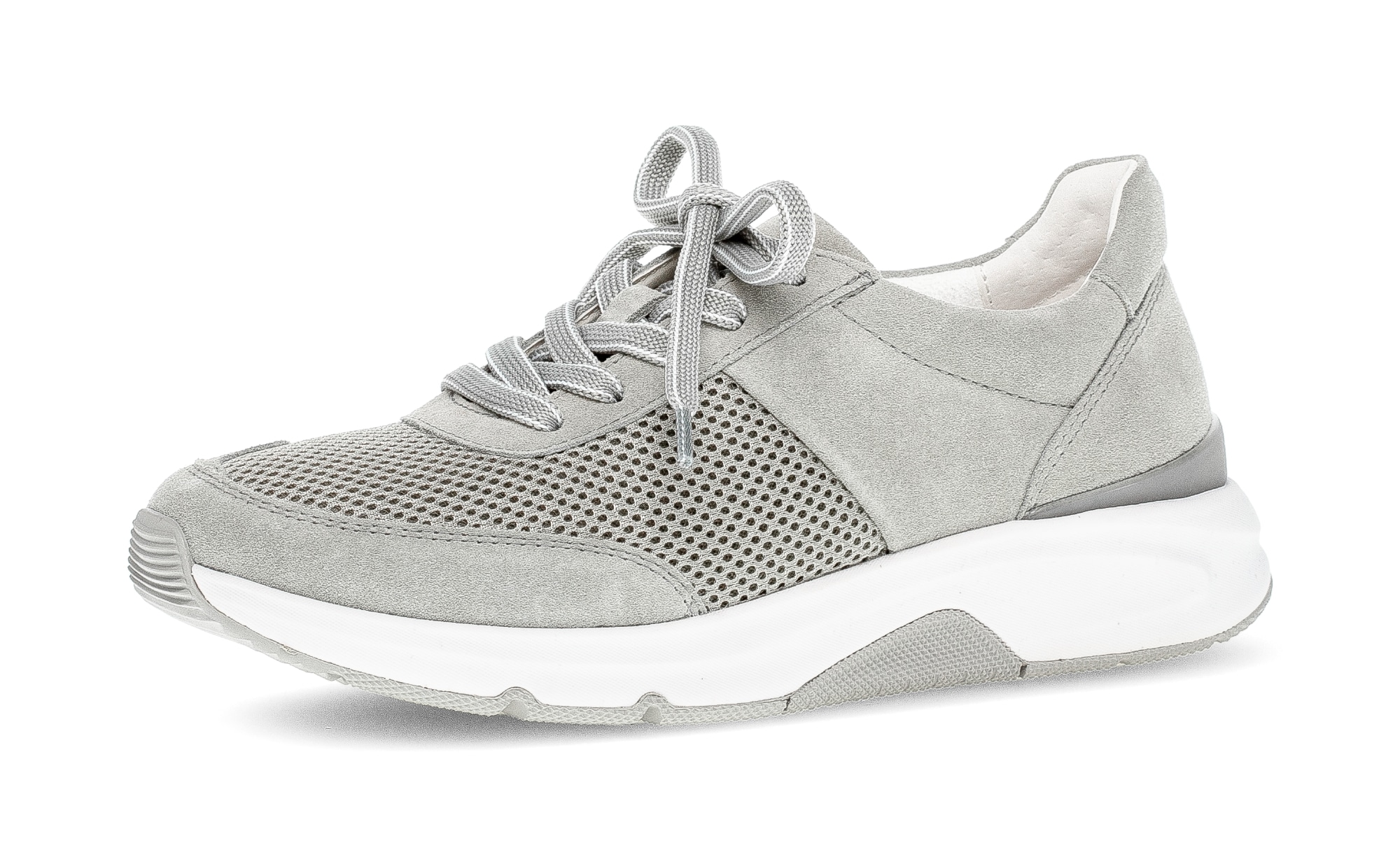 Keilsneaker GABOR ROLLINGSOFT, Damen, Gr. 42, grau, Textil, Veloursleder, Schuhe, Freizeitschuh, Halbschuh, Schnürschuh, Logoschriftzug an der Ferse