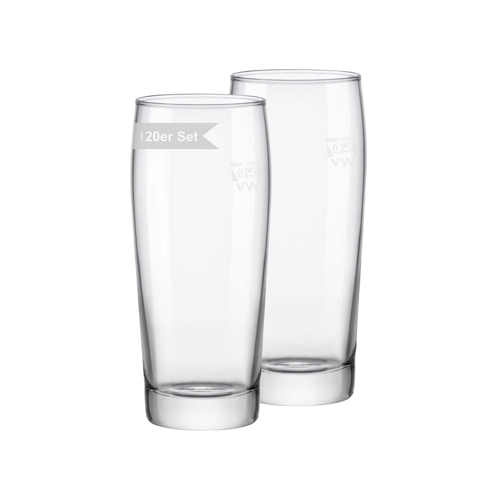 Bierglas VAN WELL "Willi Becher geeicht 0,25 l 120er Set transparent", bunt (transparent), B:6,5cm H:14,3cm Ø:6,5cm, Glas, Trinkgefäße, Spülmaschinenfest, Geeicht
