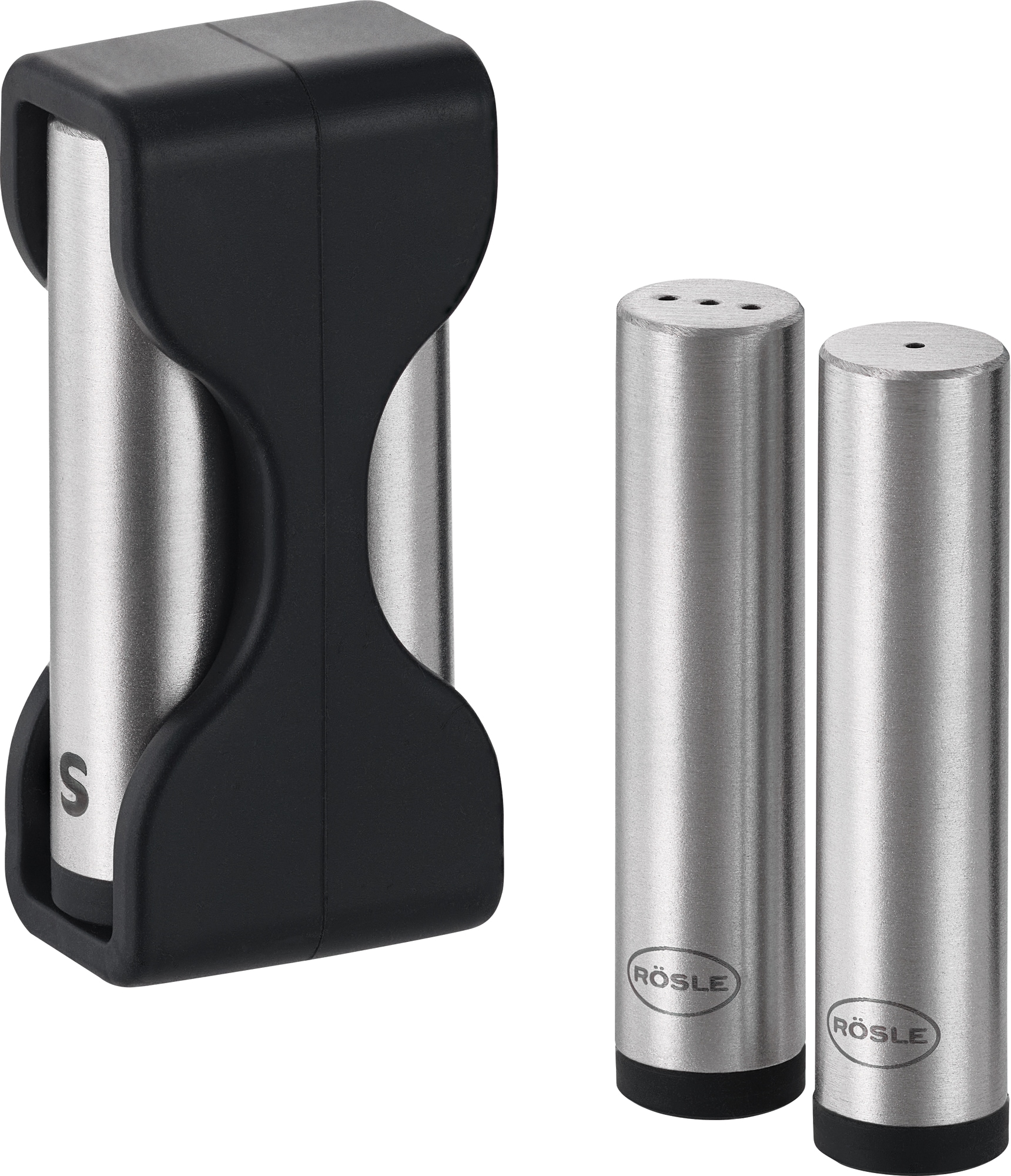 Salz- / Pfefferstreuer RÖSLE "Salz- und Pfeffer Set FLEXX 2GO", silberfarben, B:1,3cm H:5,6cm Ø:1,3cm, Gewürzstreuer, inklusive Bestecktasche Image