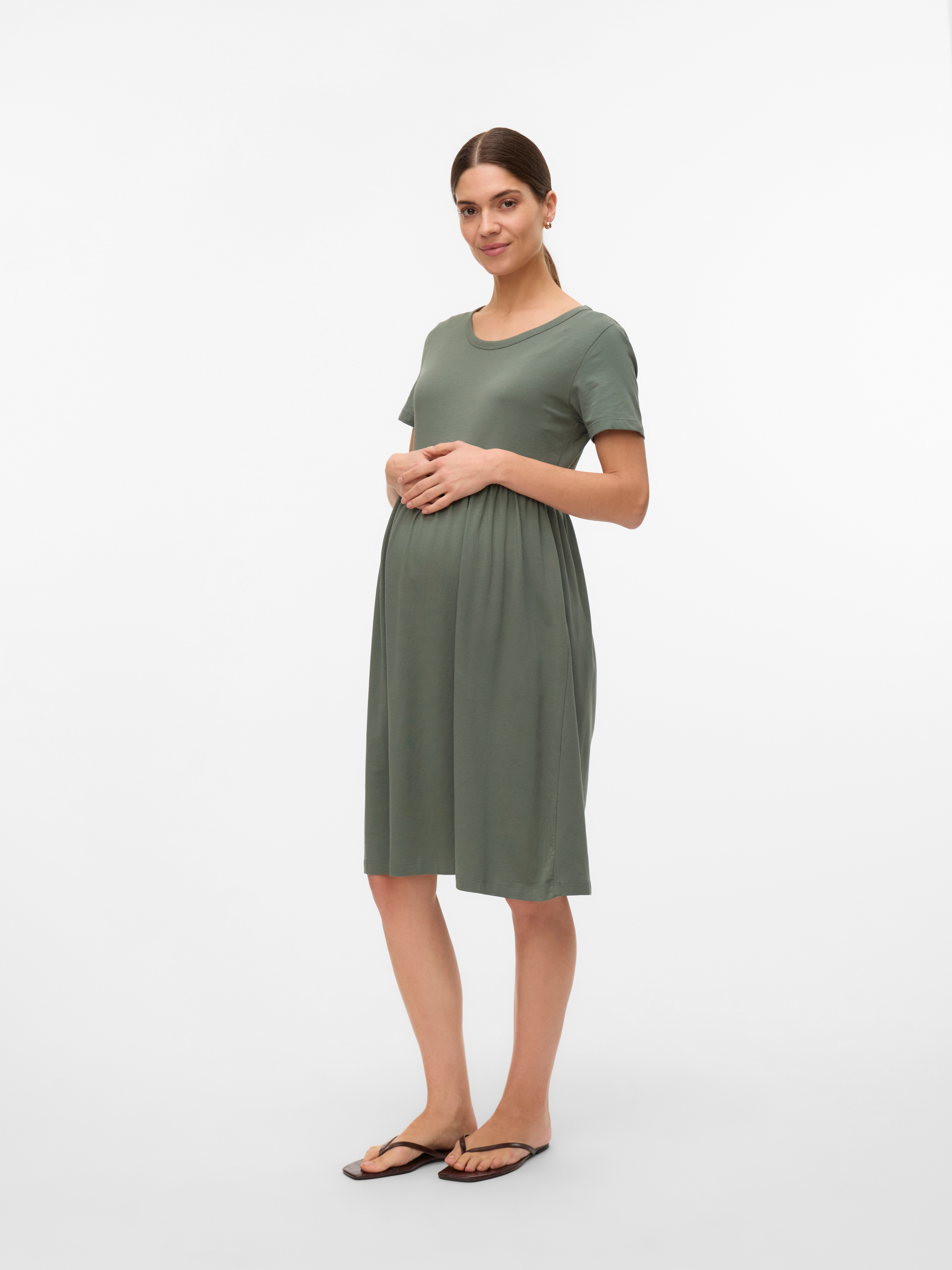 Jerseykleid MAMALICIOUS "MLMIA SS JRS ABK SKATER DRESS NOOS", Damen, Gr. L, N-Gr, grün (agave grün), Jersey, Obermaterial: 95% Baumwolle, 5% Elasthan, unifarben, regular fit kniefrei, Rundhals, Kleider Jerseykleid, Sommerkleid