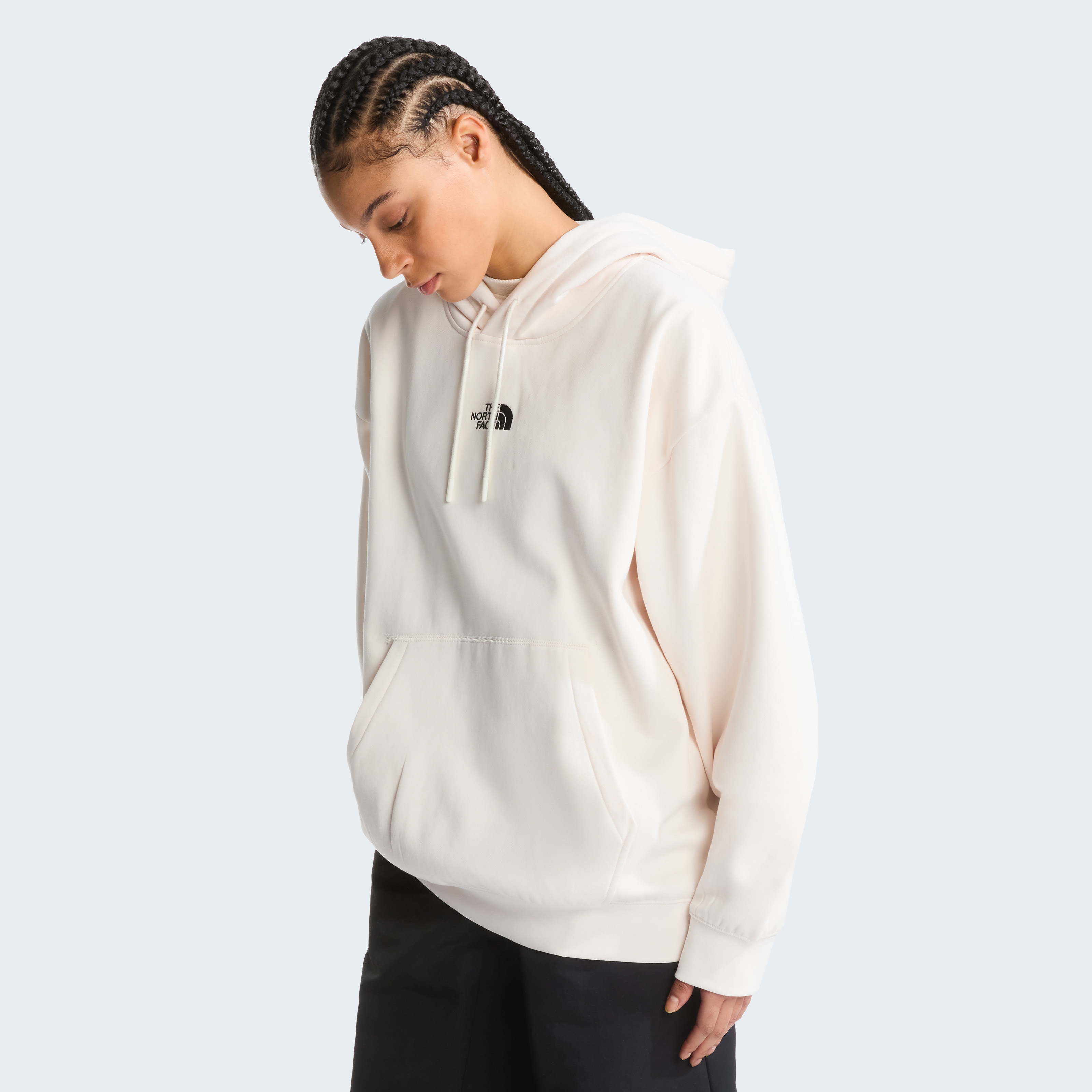 Kapuzensweatshirt THE NORTH FACE "W ESSENTIAL OVERSIZE HOODIE", Damen, Gr. XL, weiß dune, Obermaterial: 68% Baumwolle, 32% Polyester, Sweatshirts, sportlicher Stil, wärmend, mit Kapuze, aus Baumwolle und Polyester