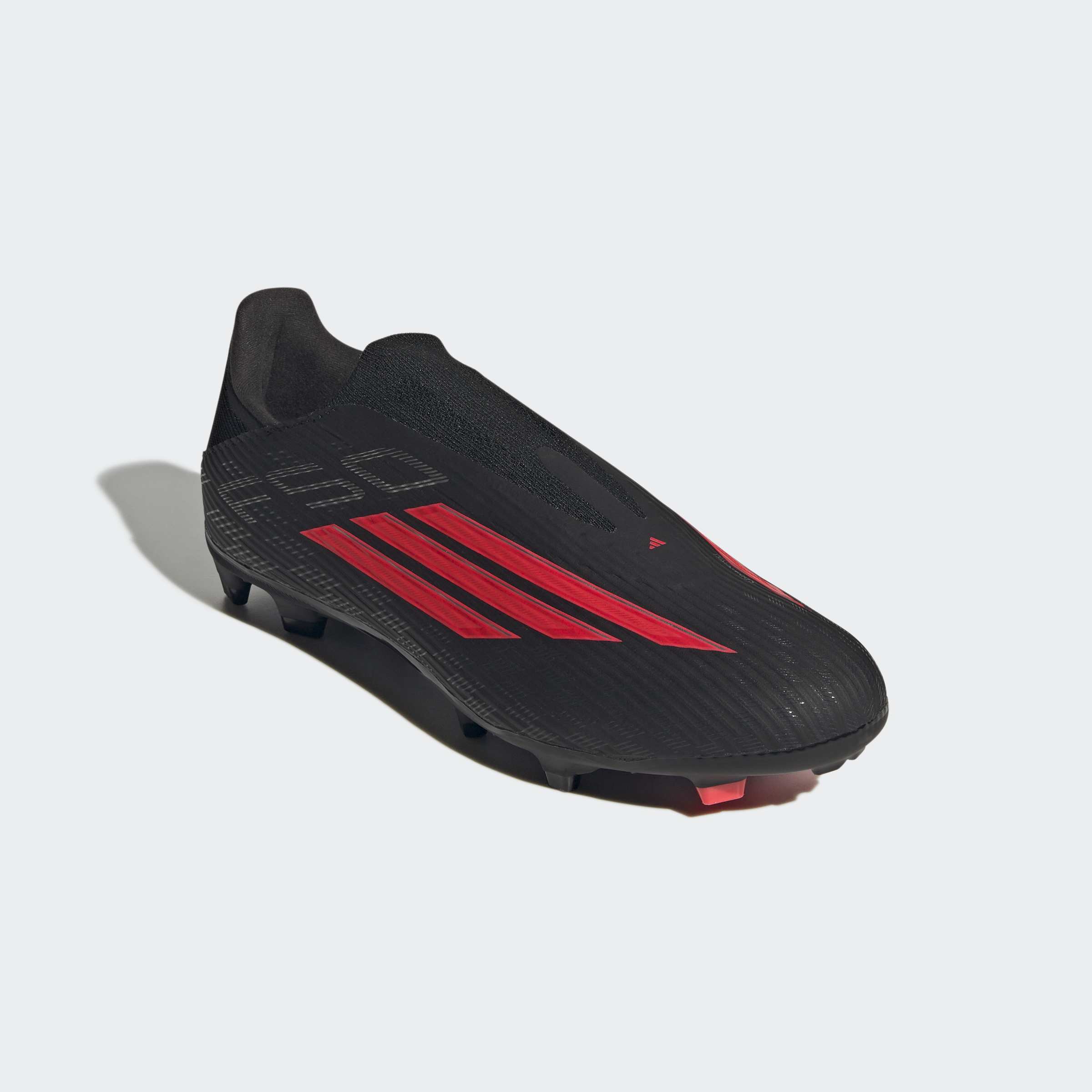 Fußballschuh ADIDAS PERFORMANCE "F50 LEAGUE, FESTE/GEMISCHTE BÖDEN, OHNE SCHNÜRUNG", Gr. 43, core schwarz, lucid rot, core schwarz, Synthetik, Textil, Schuhe Fußballschuh, für viele verschiedene Böden geeignet