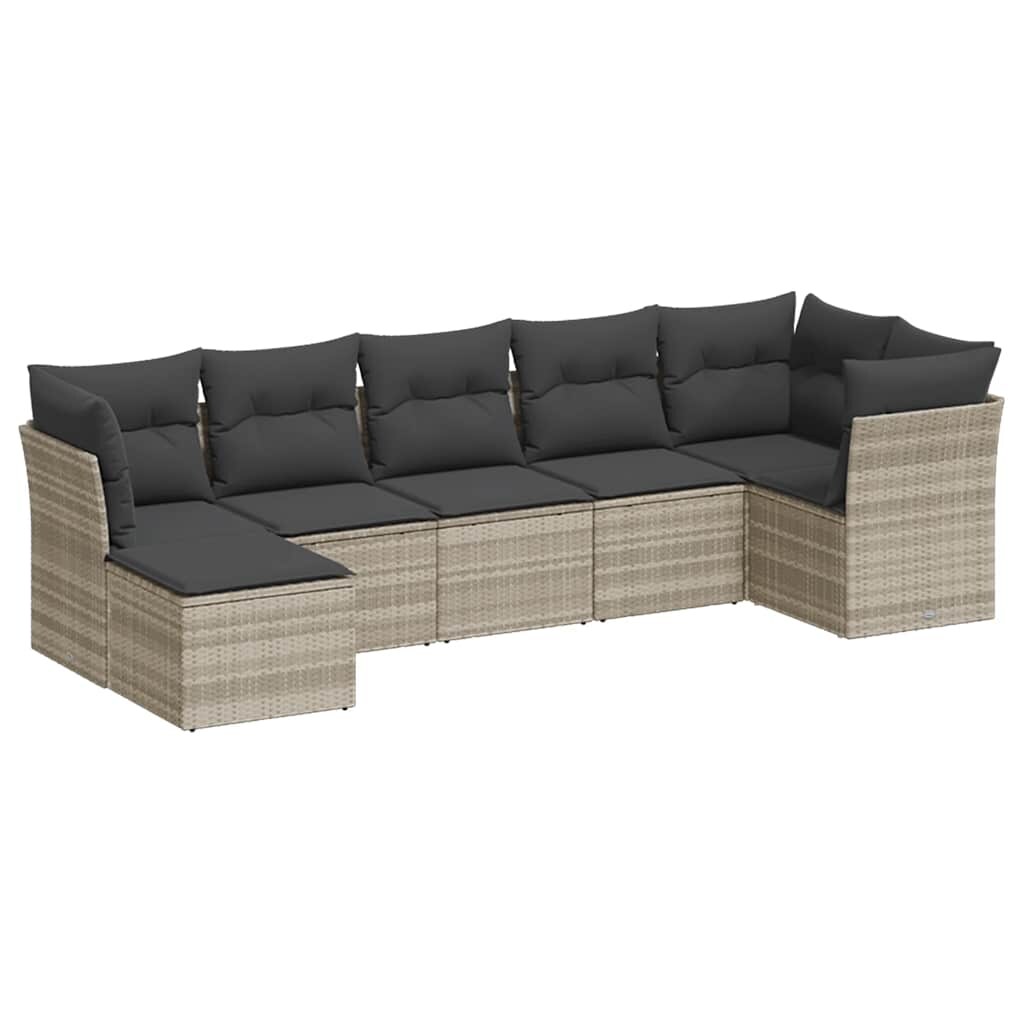 vidaXL 7-tlg. Garten-Sofagarnitur mit Kissen Hellgrau Poly Rattan Image