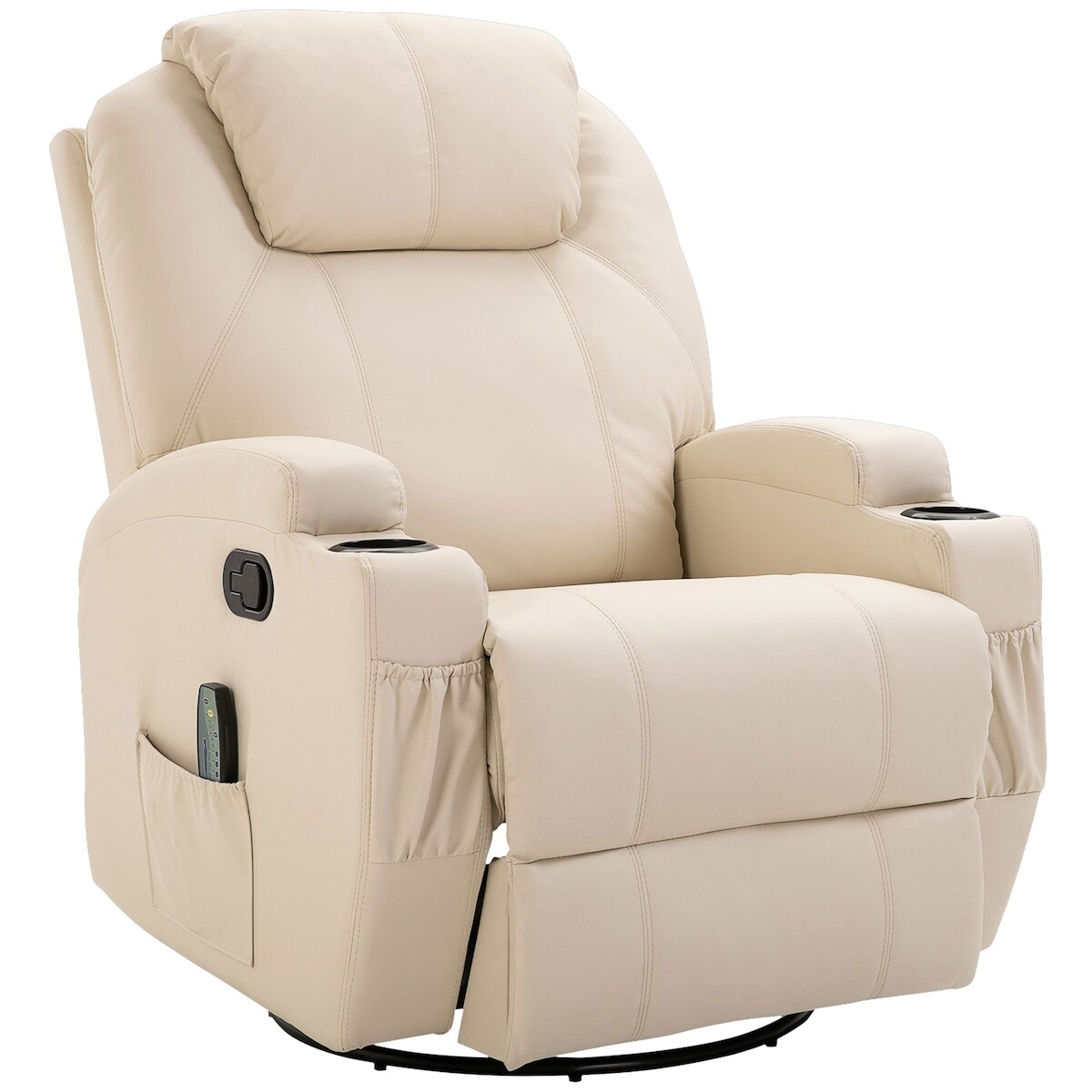 MODFU Relaxsessel Liegesessel Schaukelsessel 84x92x109 cm Cremeweiß mit Massage 165 Grad Neigung 360 Grad drehbar Fernbedienung Getränkehalter Image