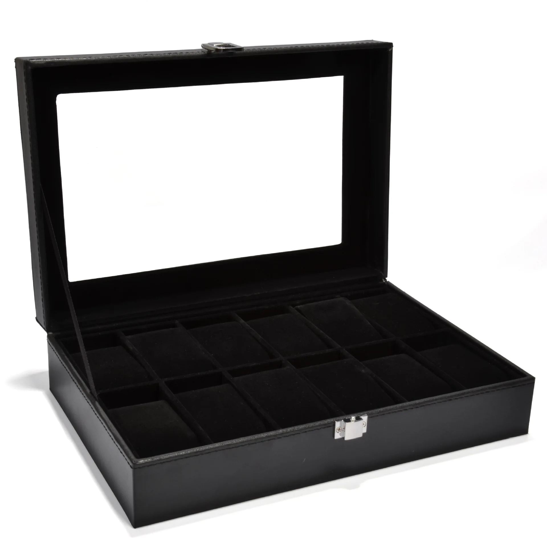 DELESYS Neue Stil 6/10/12 Slots Schwarz PU leder Innen Schwarz Kissen Uhr Lagerung Box Spot Großhandel Uhr display Box