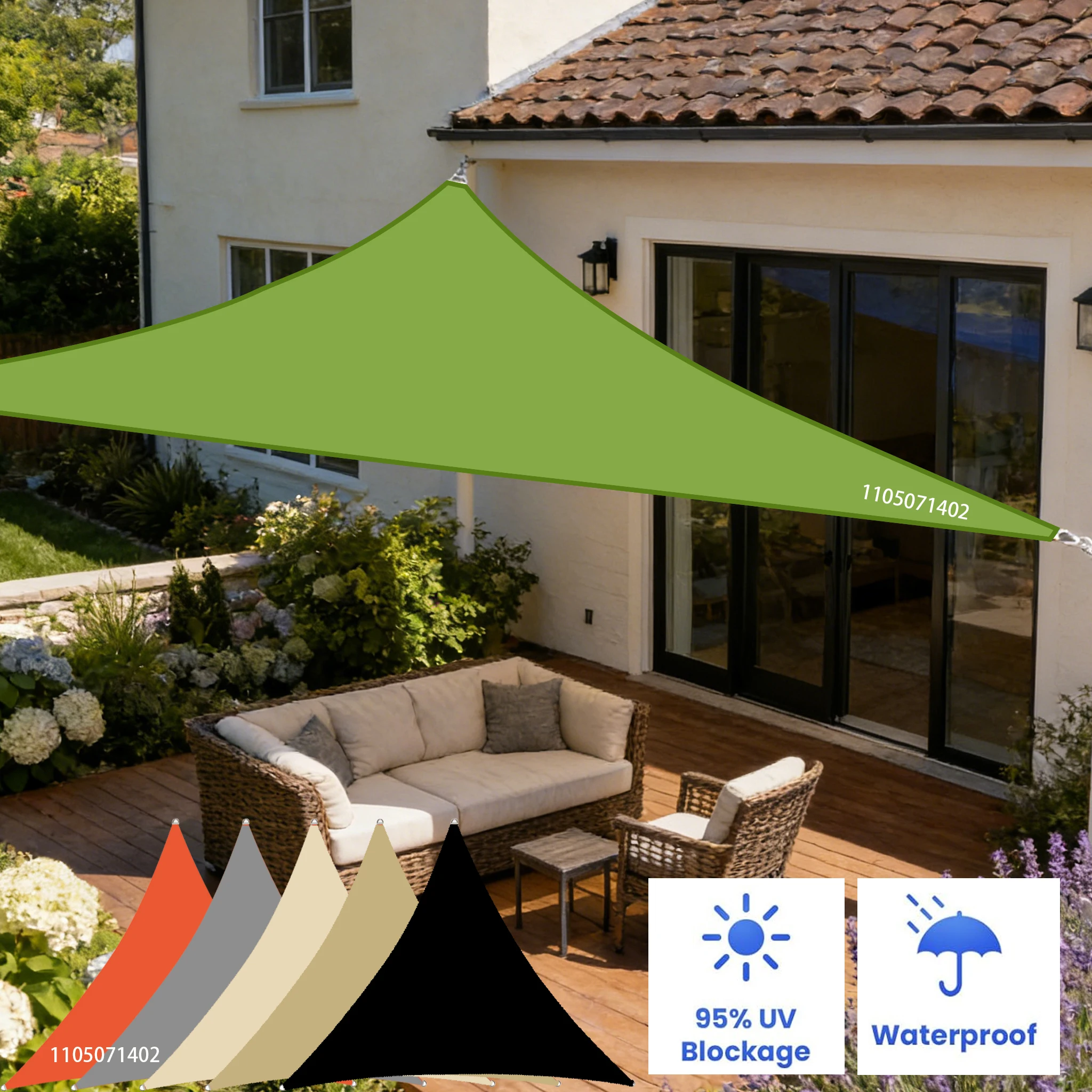 Grünes Wasserdichtes Dreieckiges Sonnensegel Sonnenschutz-Tuch Regenfestes Vordach für Balkon Innenhof Outdoor-Schattenlösung