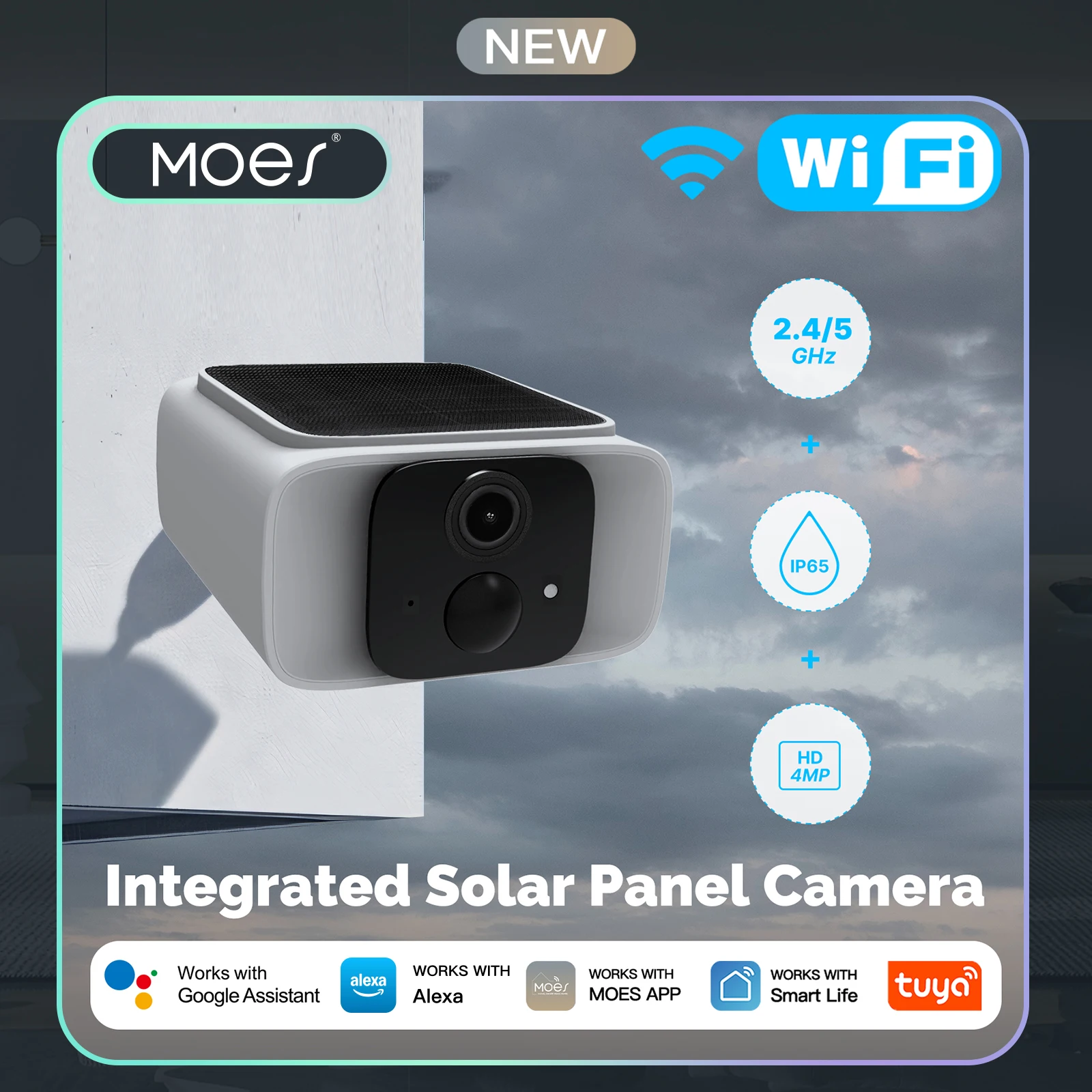 MOES Tuya WiFi 2,4 GHz 5 GHz Dual Band Smart Solar Power Panel Integrierte Kamera IP65 Wasserdichte APP Überwachung Alexa Google hause Image