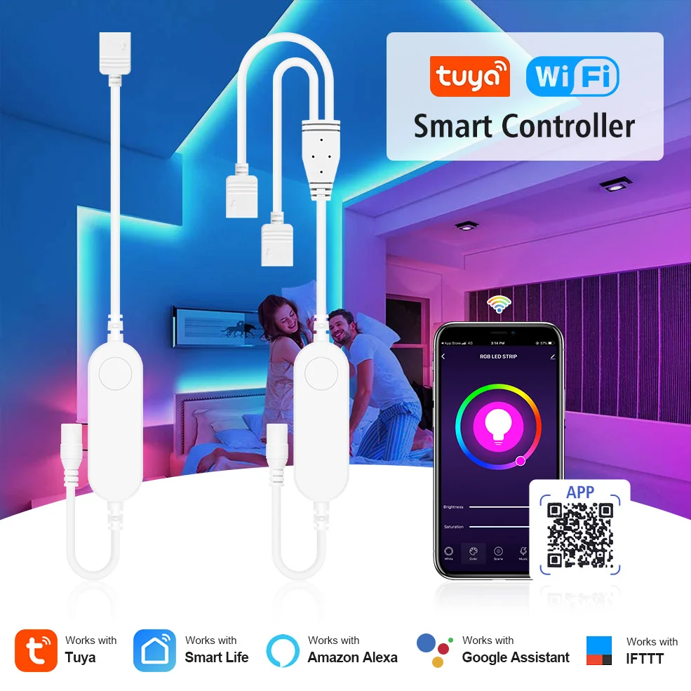Tuya Smart Leben APP 5V-24V WiFi 3Pin 4 Pin RGB LED Licht Streifen Drahtlose Fernbedienung smart Home arbeit mit Alexa Google Hause Image
