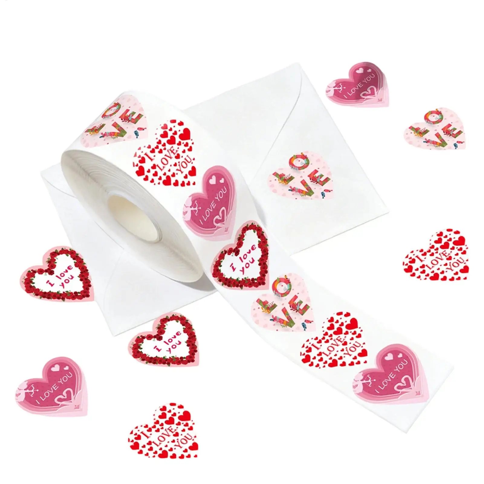 500 Stück Valentinstag-Dankeschön-Aufkleber - Herzförmiges Romantisches Liebesdesign, Matte Oberfläche Rot & Weiß Papier-Siegelaufkleber Image