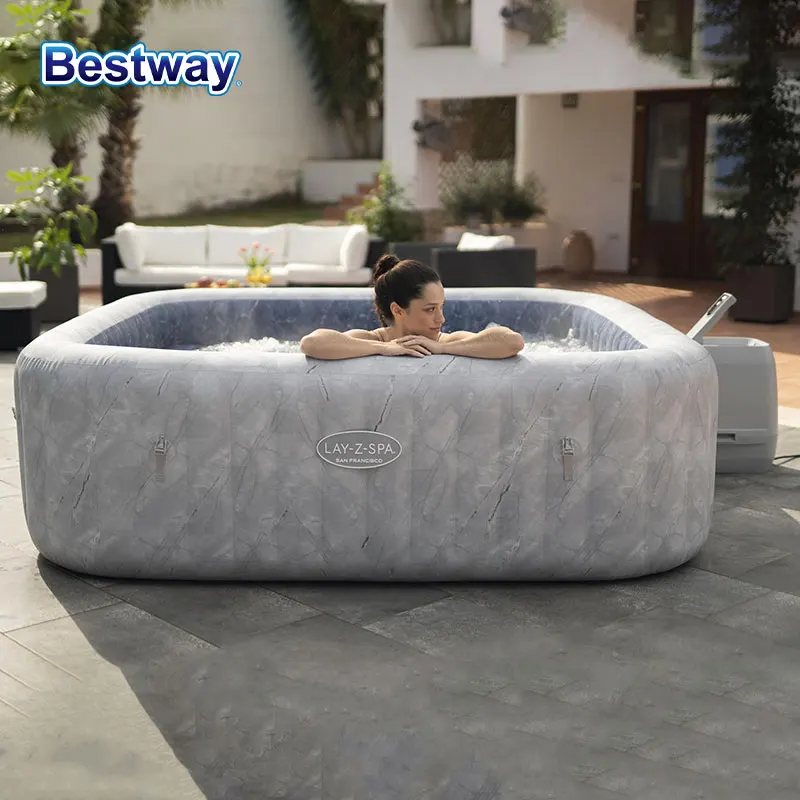Bestway 6001Q Lay-Z-Spa 71“ x 71" x 28"/1,80 m x 1,80 m x 71 cm, quadratisch, braun, Roman Wave SPA/eingebauter europäischer Standard Smart Image