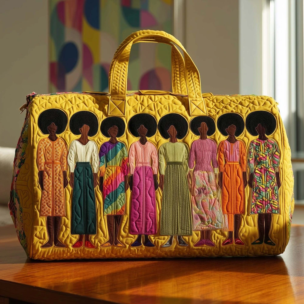 3D-Puff-Print Reisetasche Gesteppte Damen-Silhouette Retro Pop-Art Elegante Blumen-Reisetasche für Wochenendtrips, Fitnessstudio, Yoga und Übernachtungen Image