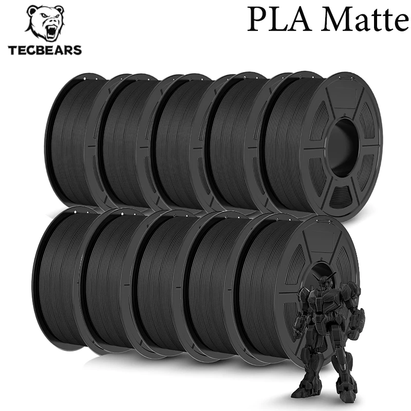 TECBEARS 10 Rollen Mattes PLA 3D-Filament 1,75mm Sauber Gewickelt Einfach zu Verwenden Farbiges PLA mit Matter Oberfläche für die Meisten FDM 3D-Druckmaterialien Image