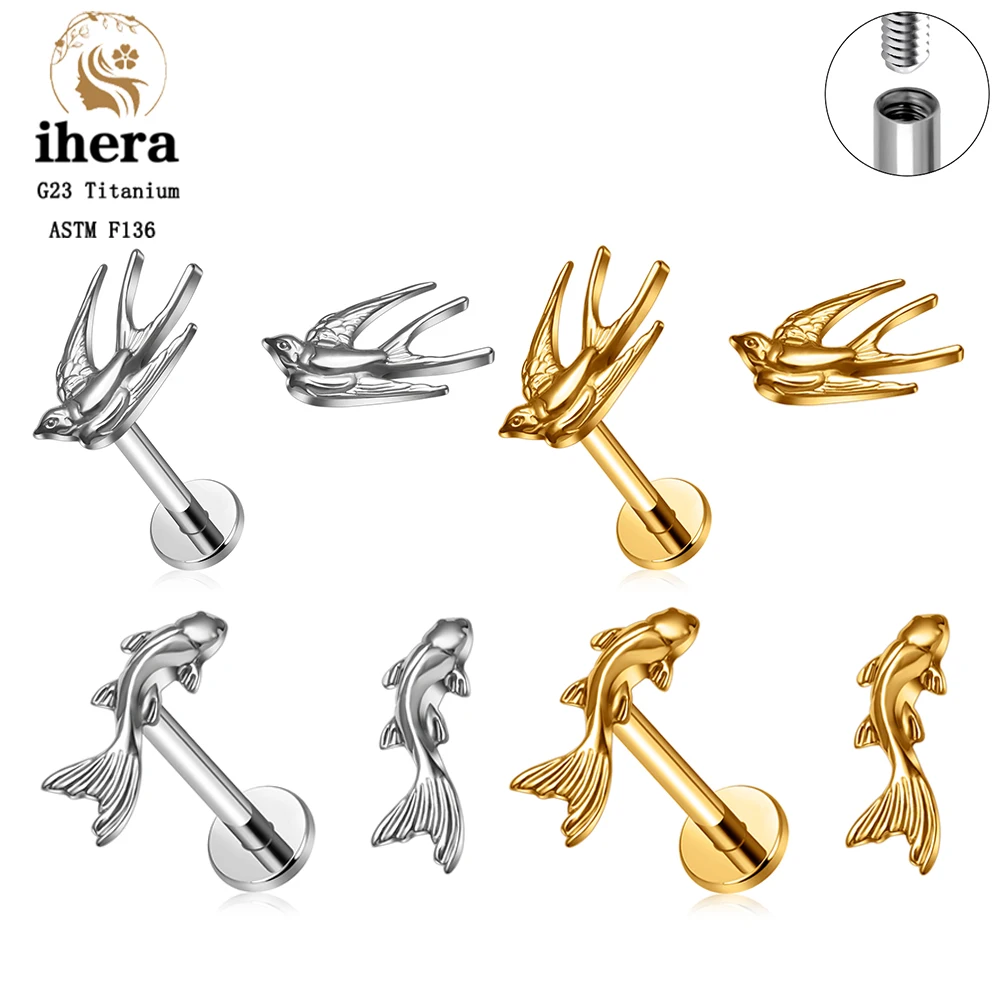 ASTM F136 Titan Koi-Fisch Schwalben-Ohrstecker 16G Labret Lippenstecker für Knorpel Tragus Conch Helix Ohrpiercing Schmuck Image