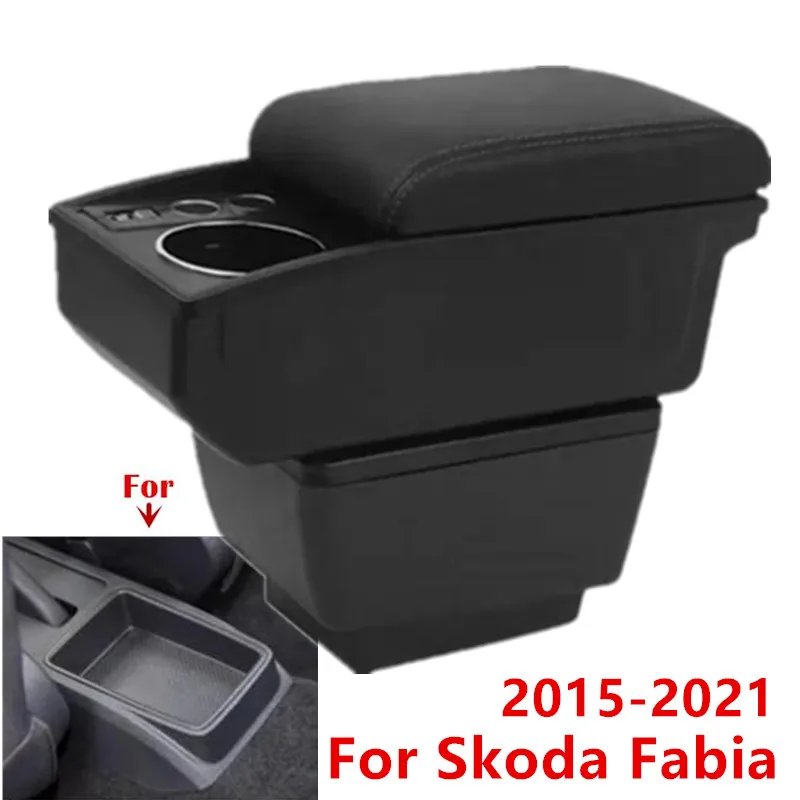 Für Skoda Fabia Armlehnenbox Für Skoda Fabia 3 III 2015-2021 Auto-Armlehne Doppelschichtige Aufbewahrungsbox Getränkehalter Auto-Zubehör Image