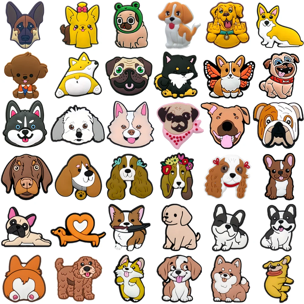 1/36 Stück neues klassisches Hundeschuh-Charm-Zubehör, niedliche Tier-Hundenadeln für Sandalen, Schuh-Clogs, Schnallendekorationen für Mädchen