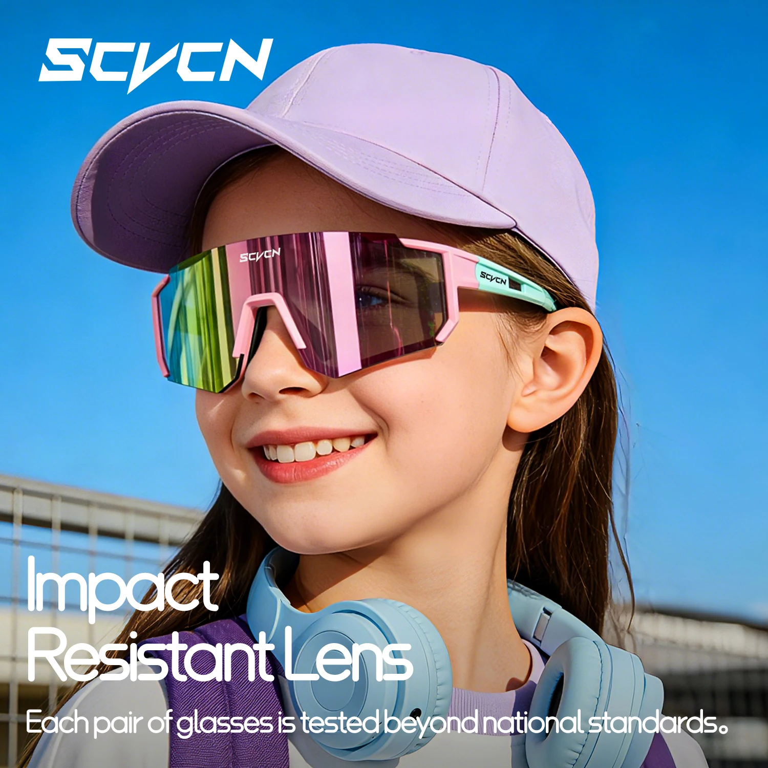 SCVCN UV400 Outdoor-Sportbrillen für Jungen und Mädchen, Kinder-Fahrradbrillen, photochrome Laufbrillen, Baseball- und Golf-Ausrüstung Image
