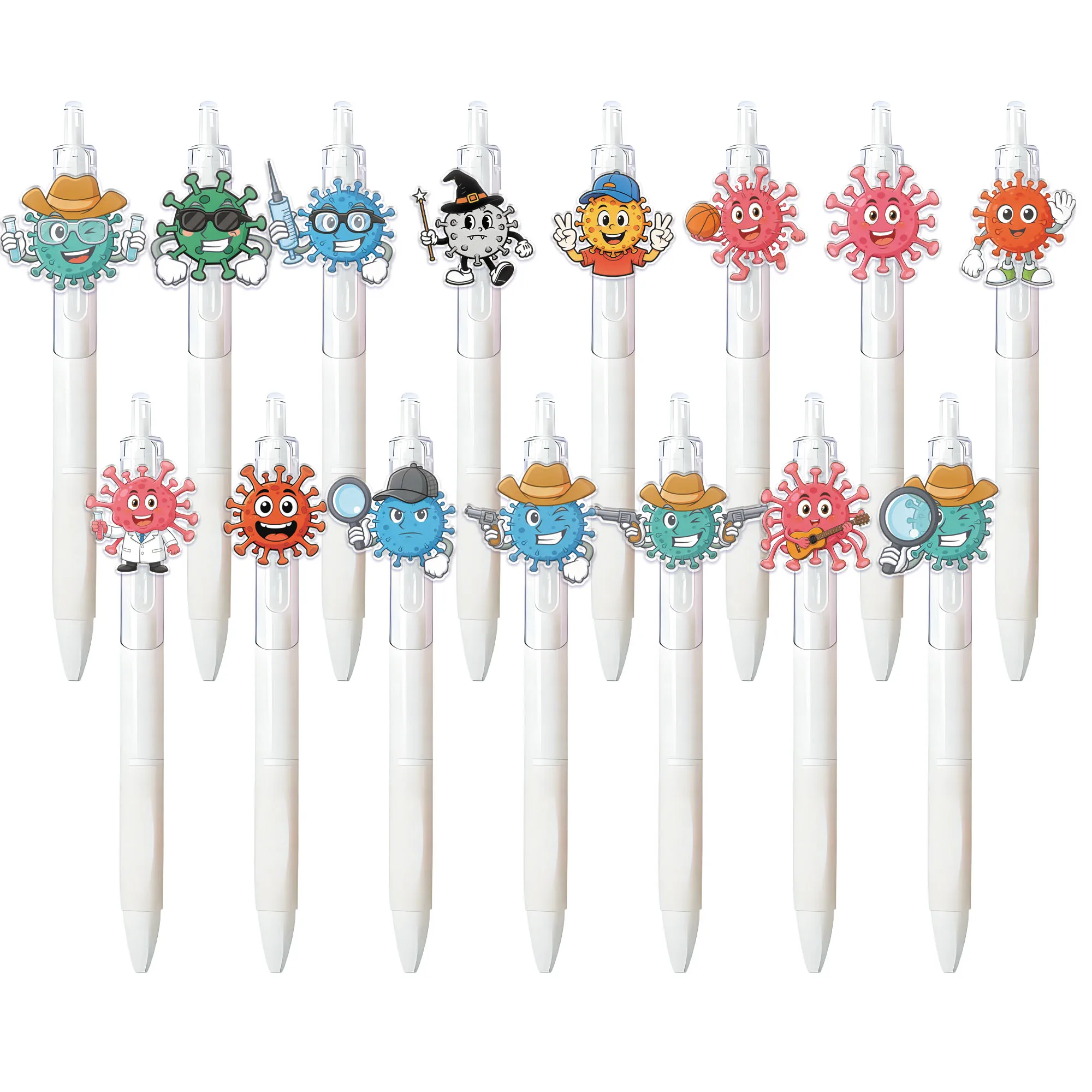 8/15 Stück Kugelschreiber mit Virus-Motiv, kreativer Kugelschreiber mit Virus-Muster, Geschenk-Kugelschreiber, schwarzer Kugelschreiber, einziehbarer Kugelschreiber Image
