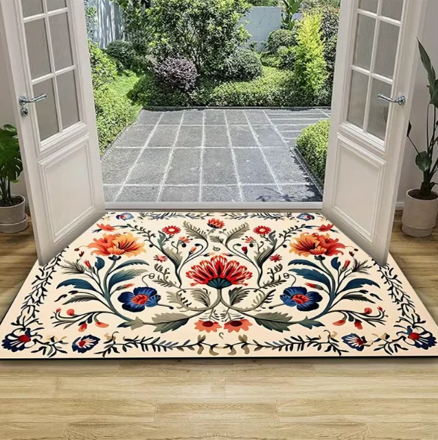 Vibrant Spring Floral Printed Door Mat Soft Entrance Living Room Bedroom Bathroom Kitchen and Laundry Home Decor Mat Area Mat