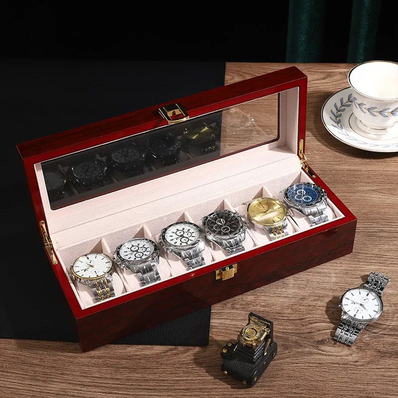 DELESYS Umweltschutz-Uhrenbox aus Holz im chinesischen Stil, rot, glattes Holz, rotes Holz, Uhrenbox, Schmuck-Uhren-Schutzbox