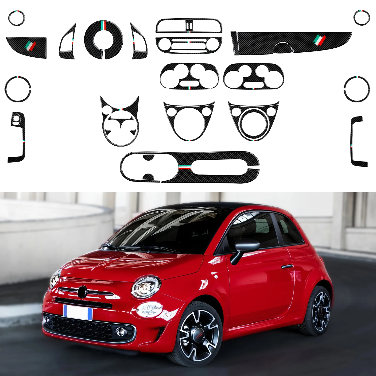 Auto Mittelkonsole Gangschaltung Panel Trim Zubehör Für Fiat Abarth 500 500C 500e 595C 695 C, Carbon Faser Innen Aufkleber. Image