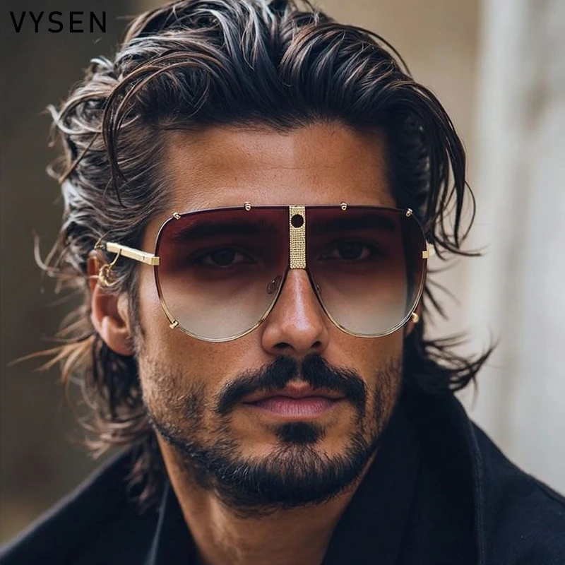 Übergroße Pilot Shield Sonnenbrille Männer 2025, Luxusmarke Vintage Metall Oval Steampunk Sonnenbrille Goggle Outdoor Brillen UV400 Image