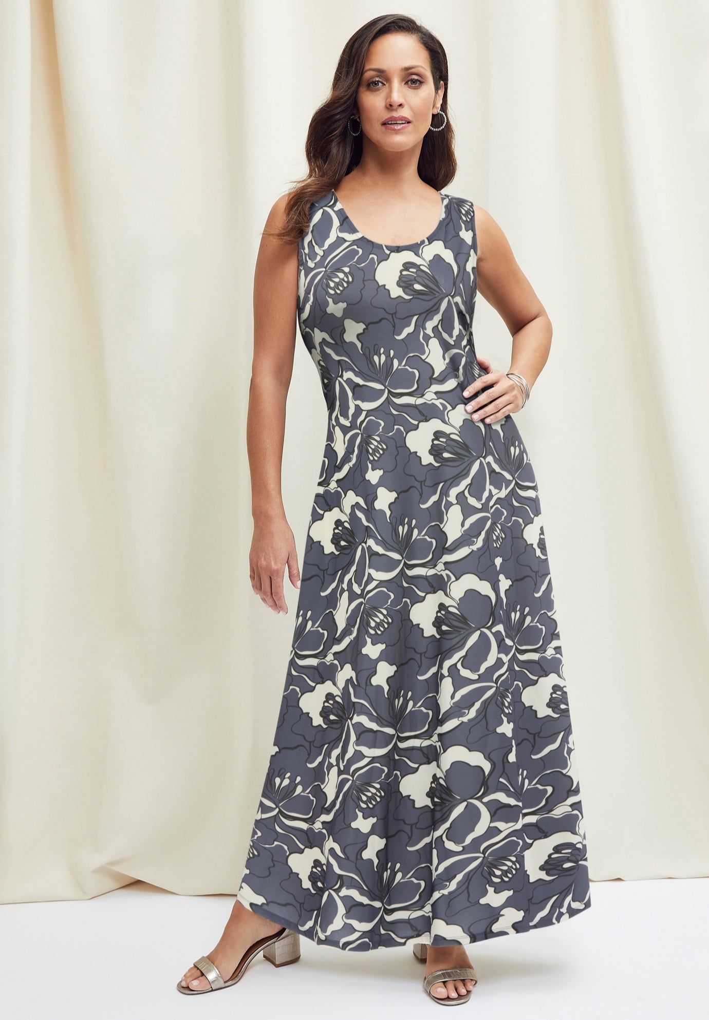 Plus Size Women's Stretch Knit Tank Maxi Dress by The London Collection in Dusk Graphic Orchid (Size 16)