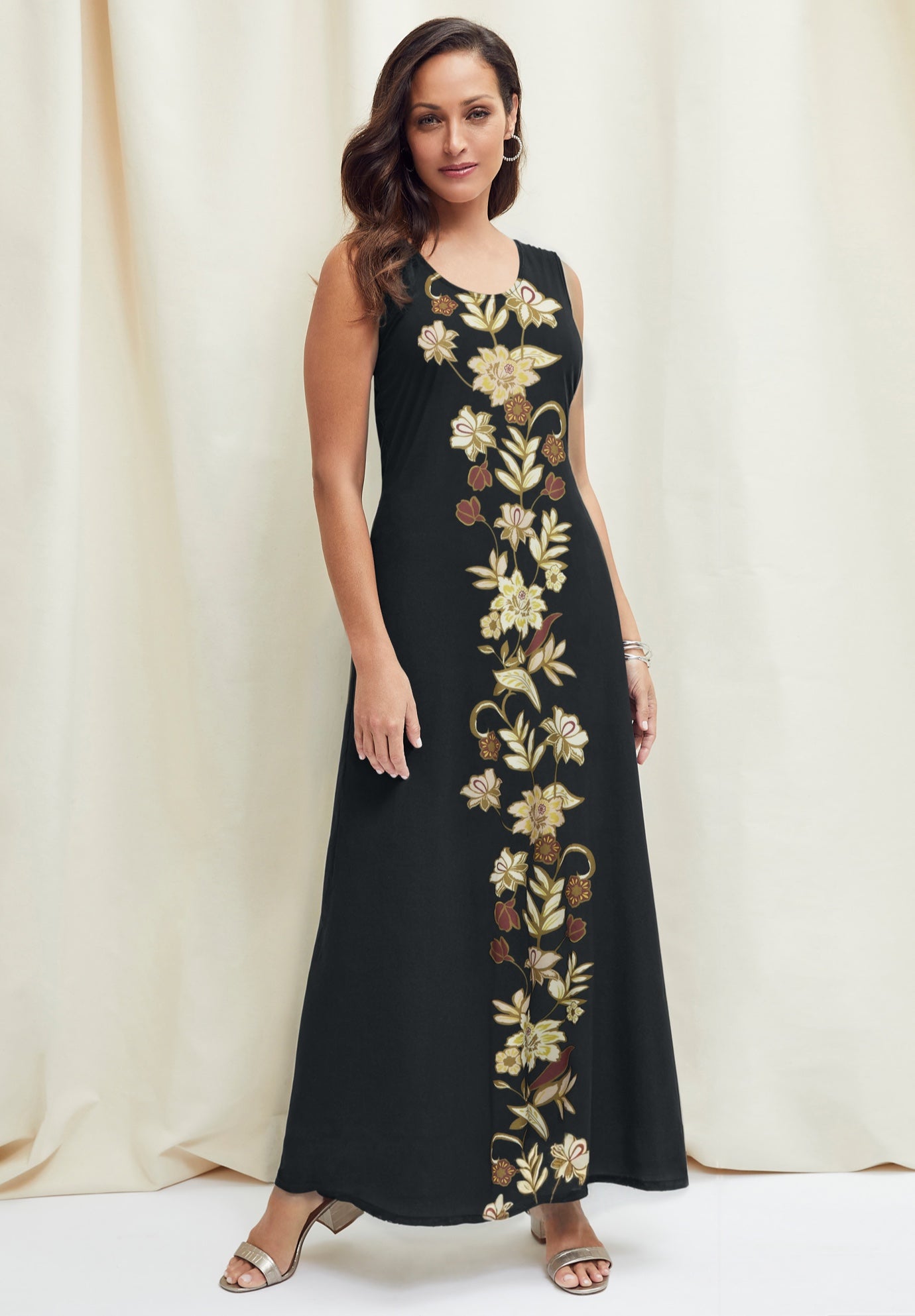 Plus Size Women's Stretch Knit Tank Maxi Dress by The London Collection in Black Multi Batik Placement (Size 18)