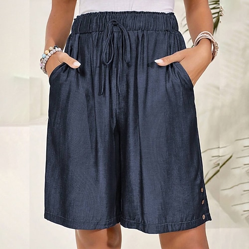 Damen Shorts Sommershorts Bermudashorts Strandshorts Urlaub Mode Alltagstauglich Knielang Hohe Taille Kordelzug Tasche Elastischer Bund Komfort Schnelltrocknend Weich Mikroelastisch Streetwear Strand Image