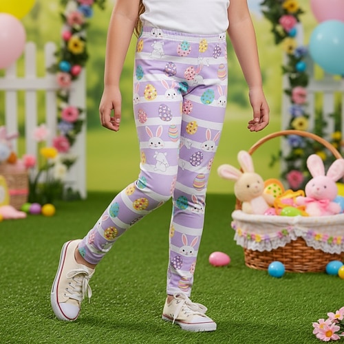 Ostern Mädchen 3D Grafik Kaninchen Hose Leggings Frühling Herbst Niedlich Streetwear Basic Kinder 4-12 Jahre Lässig Täglich Outdoor Normale Passform Image