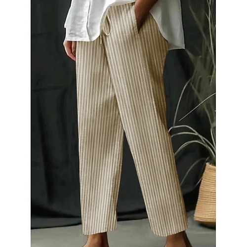 Damen Leinenähnliches Faux Baumwoll Leinen Chinos Urlaub Klassisch Lässig Alltag Lange Beine Mittlerer Bund Lässig Alltag Strand Blau Pink Dunkelgrau Hellgrün Frühling Herbst Image