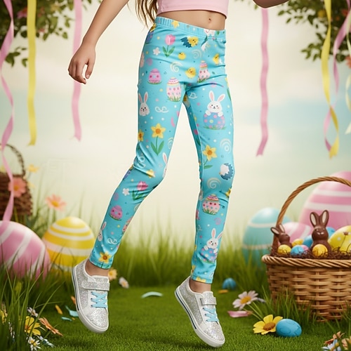 Ostern Mädchen 3D Grafik Kaninchen Hose Leggings Frühling Herbst Niedlich Streetwear Basic Kinder 4-12 Jahre Lässig Täglich Outdoor Normale Passform Image