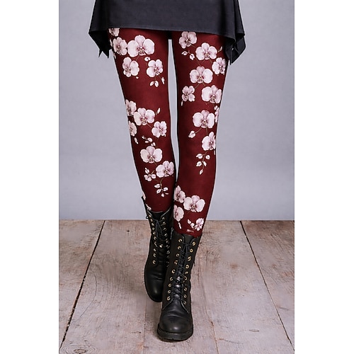 Damen Leggings Gemütliche Leggings Urlaub Vintage Basic Volle Länge Hohe Taille Grafik Drucken Komfort Bequem Hohe Elastizität Lässig Täglich Urlaub Blau Dunkelgrün Wein Purpur Frühling Herbst Image
