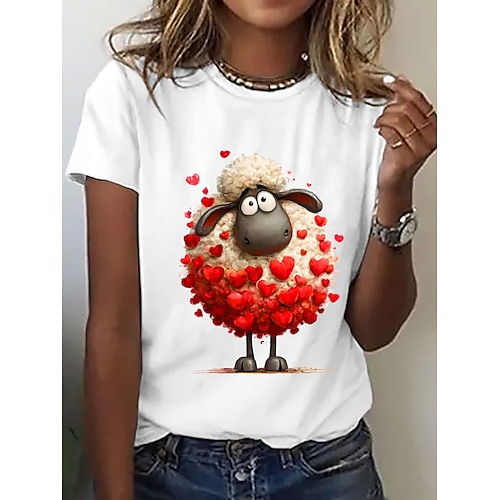 Damen T Shirt Druck Grafik Tiermotiv Vintage Stilvoll Klassisch Kurzarm Rundhalsausschnitt Rundhals Normale Oberteile Täglich Wochenende Blau weiß Rot Weiß Rot / Blau Sommer Frühling Herbst Image